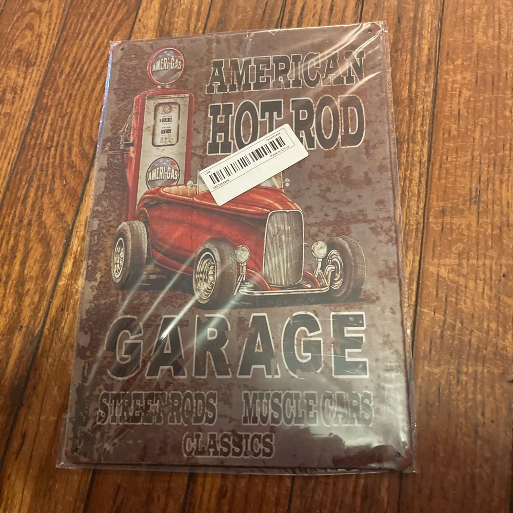 American hot rod garage metal sign